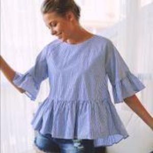NWT denim and White Stripe Top. Soft ruffle.